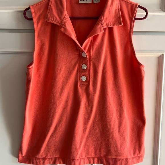 Chico's Women's Collared Tank Top 2 Orange Knit Stretch Sleeveless Button Large - Picture 7 of 9